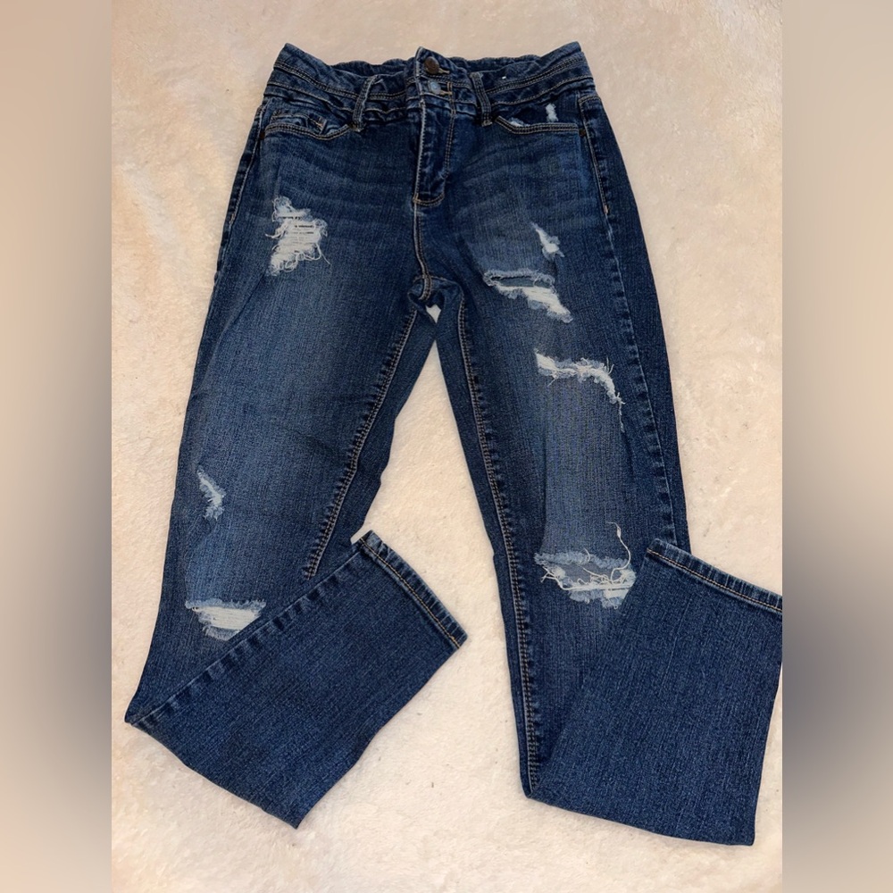 Blue‎ Spice Distressed Dark Blue Denim Skinny Jeans Women's Juniors Size 9